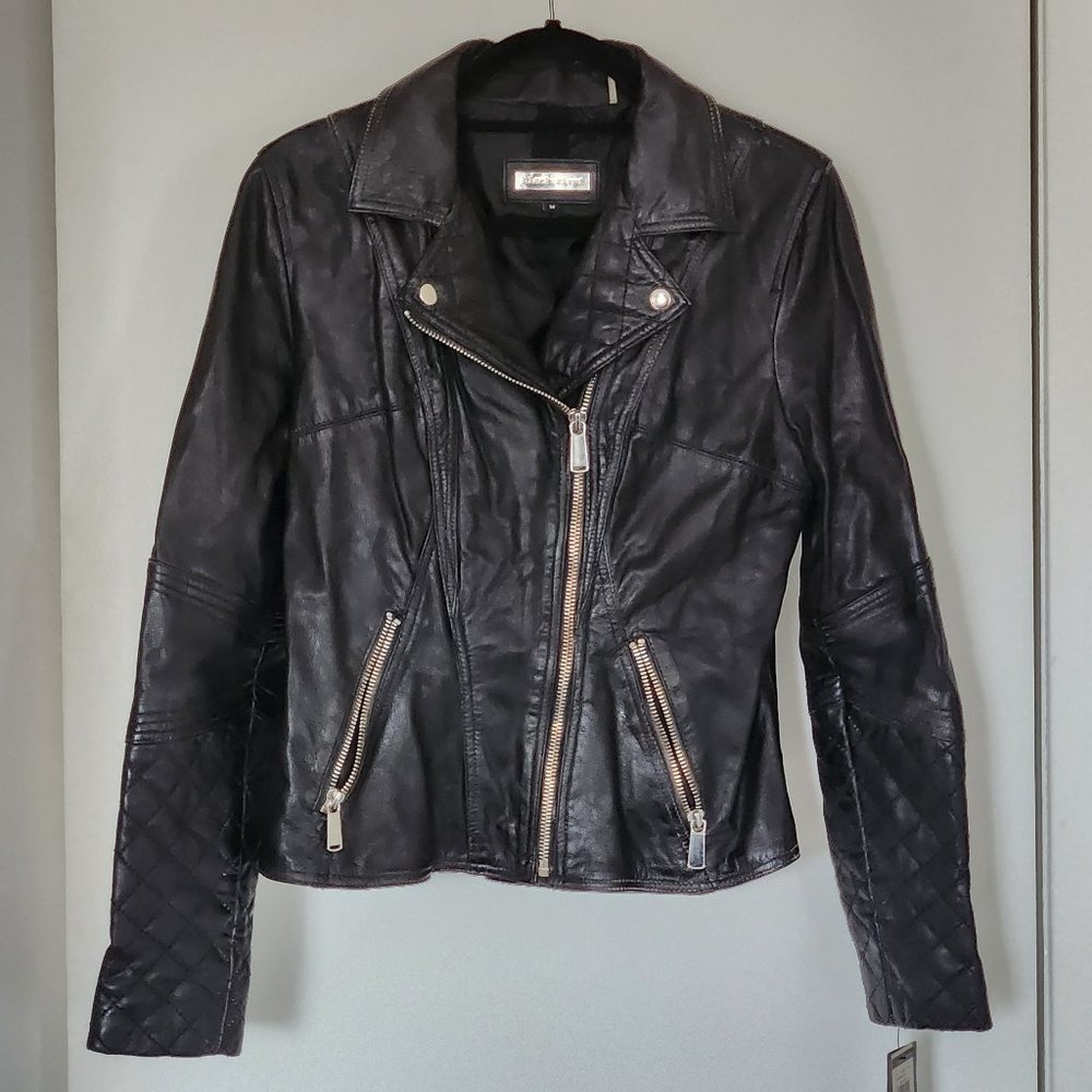 Black Rivet Quilted Black Leather Jacket